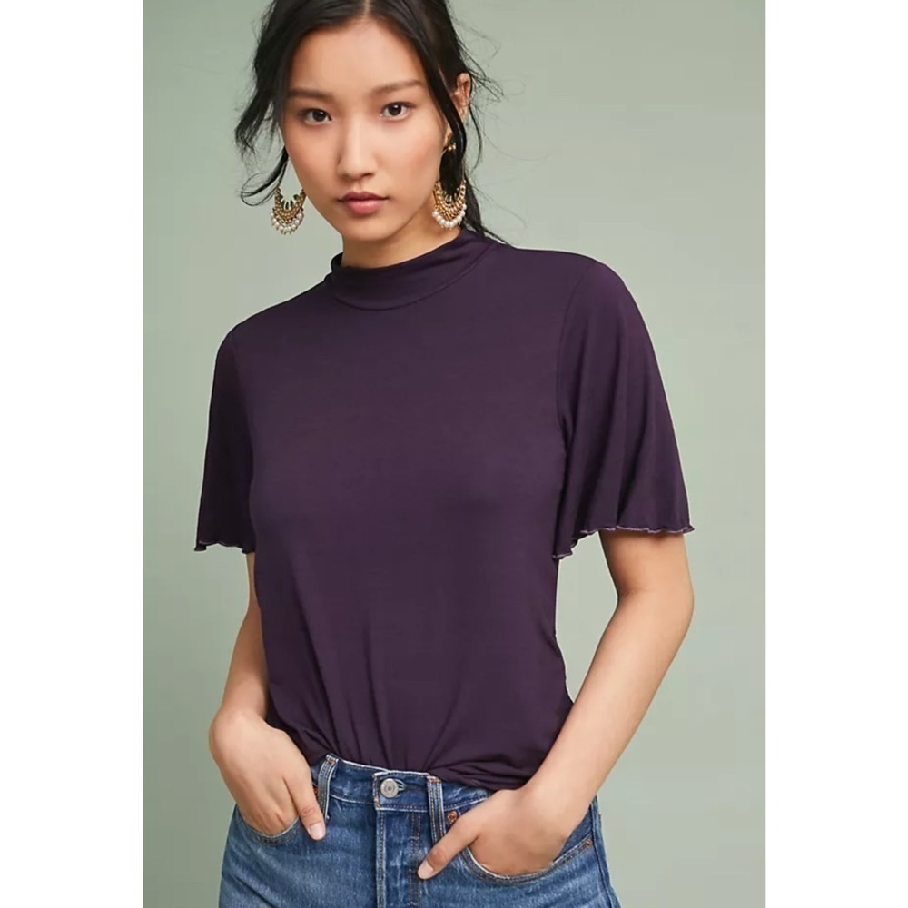 Anthropologie Michael Stars Mock Neck Top OS Plum Prune New